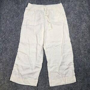 Joie Pants Womens XL White 100% Linen Wide Leg Drawstring‎ Waist Casual Summer